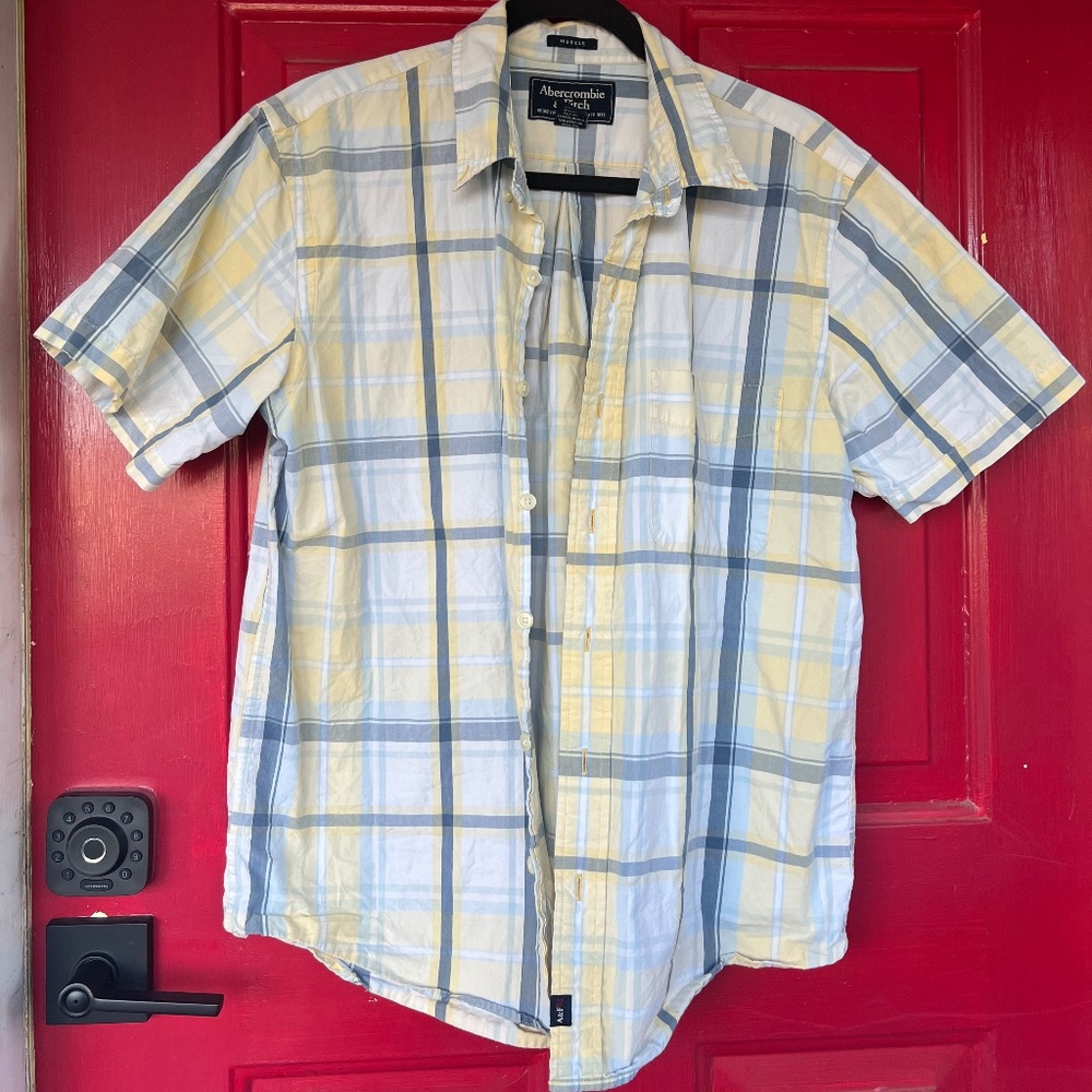 Abercrombie & Finch Men's Short Sleeve Yellow Button Up Shirt Business Casual M